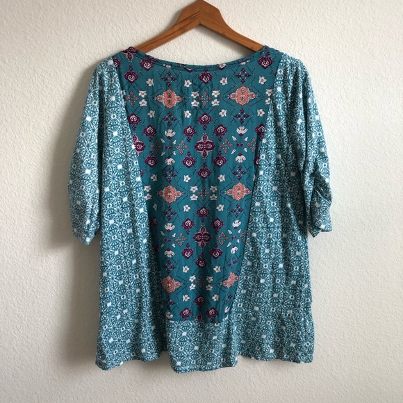 ❌SOLD❌ANTHROPOLOGIE 3/4 Sleeve Blouse Turquoise - Picture 3 of 7